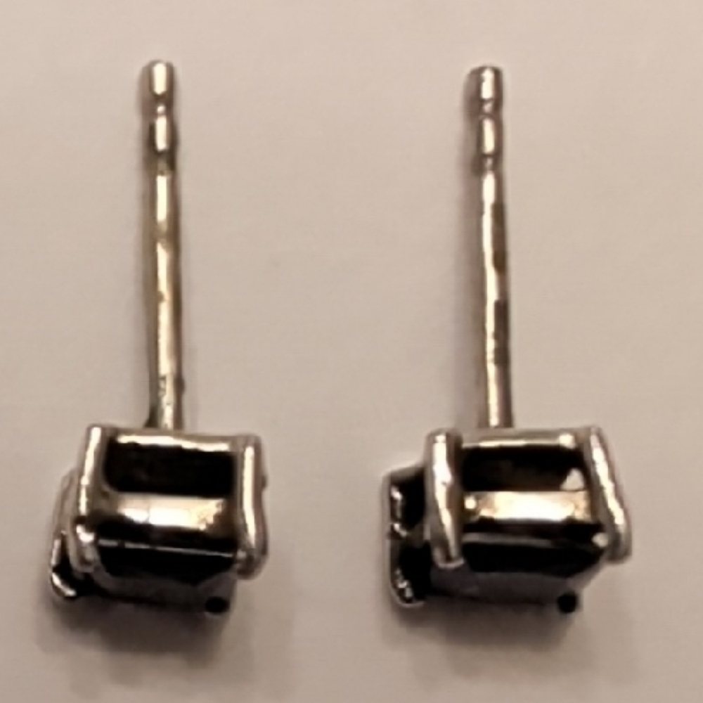 Sterling Silver Purple Stone Stud Earrings - Picture 3 of 6